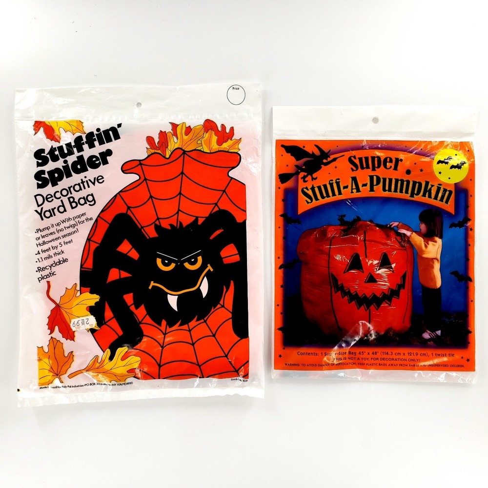 Halloween Decorative Leaf Yard Bag Lot Of 2 Spider & Jack-O-Lantern New Sealed